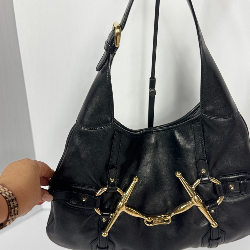 GUCCI Vintage BLACK LEATHER 85TH ANNIVERSARY GG MONOGRAM HOBO BAG - Picture 5 of 15